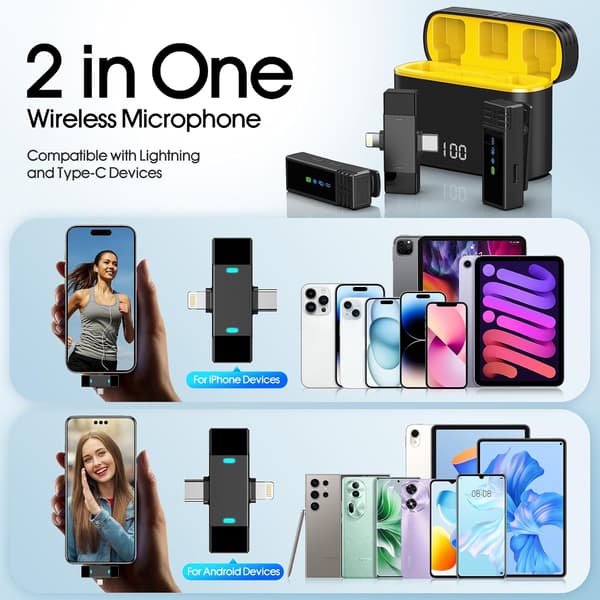 Professionell Trådlös Lavalier Mini Mikrofon För Iphone Ipad Android För Intervjuinspelning Vloggning Livestreaming Gul