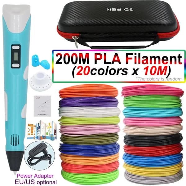 3D Pen med 200 meter PLA-filament og opbevaringspose (blå)