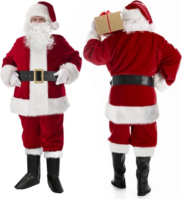 9-delt julemandskostume, voksen julemandskostume, til julefester og udklædningsfester (M)