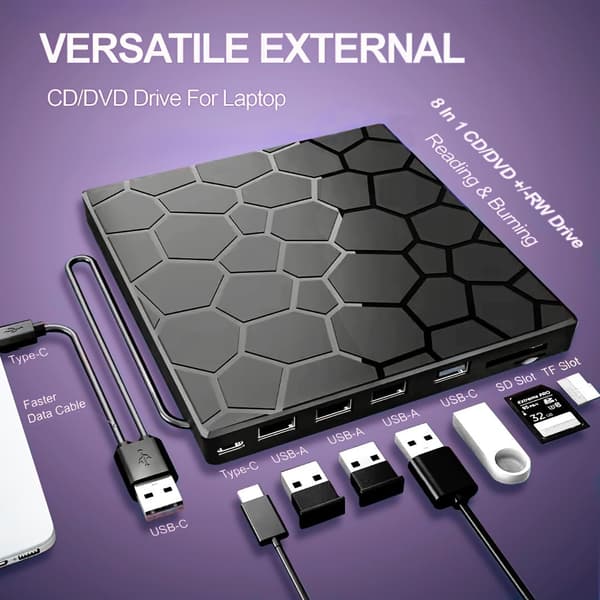 Extern CD/DVD-enhet 7 i 1 USB 3.0 Ultra-Slim CD-brännare