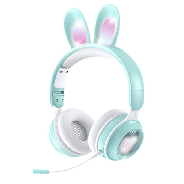 Bluetooth-hörlurar, barnhörlurar med lysande kaninöron (grön)