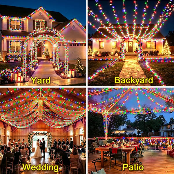 Solcelledrevne julelyskæder, 12 m 100 LED, 8 tilstande Green