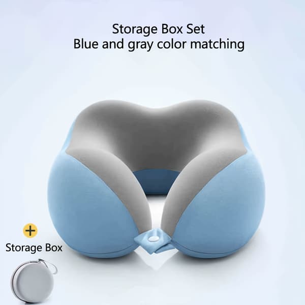 Nackkudde Memory Foam U-formad Resekudde 360° Nackstödskudde Med Förvaringslåda (Blå)