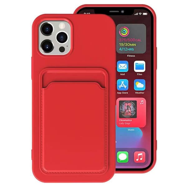 iPhone 11 Pro Max - Smart Skyddsskal med Kortfack Vinröd