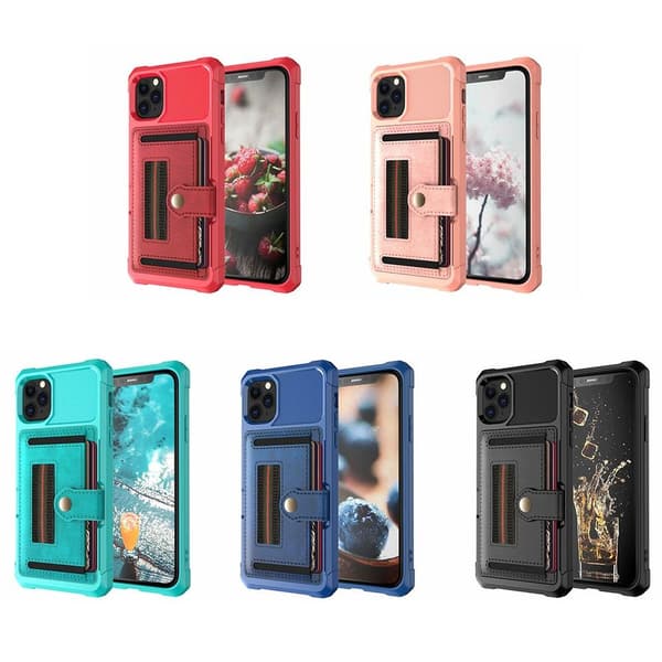 iPhone 11 Pro - Elegant Skyddsskal med Kortfack Röd