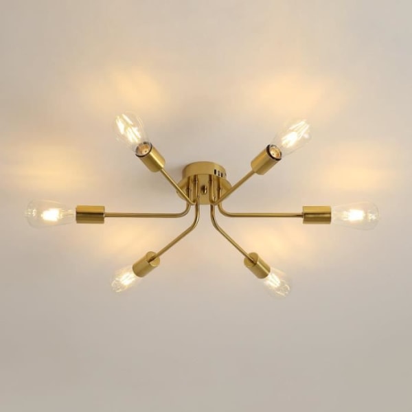 DELAVEEK industriell LED-taklampa E27 Vintage ljuskrona för vardagsrum, sovrum, matsal, balkong, kök, kontorsguld