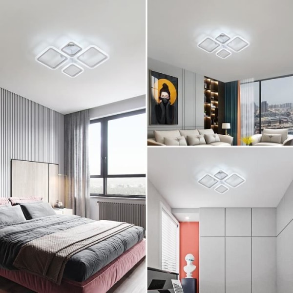 LED-taklampa, 48W akryltaklampa, modern fyrkantig ljuskrona för kök, vardagsrum, sovrum (Kallvit 6500K)