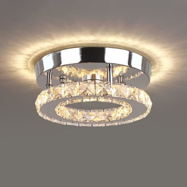 DELAVEEK Rund LED-kristall taklampa Klarkristallkrona för sovrum, vardagsrum, kök, hall 12W 3000K
