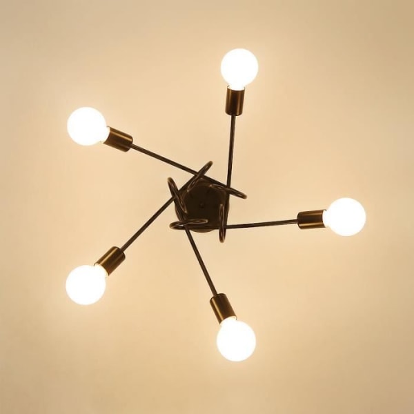 Taklampa, 5-ljus industriljuskrona, retrosvart för kök i vardagsrum, sovrum