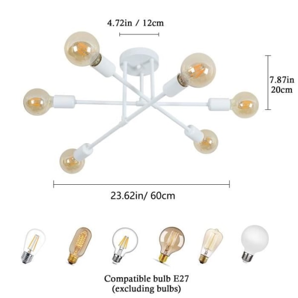 DELAVEEK LED-taklampa, Modern E27*6 industriell ljuskrona för vardagsrum, sovrum, kök, bar, café
