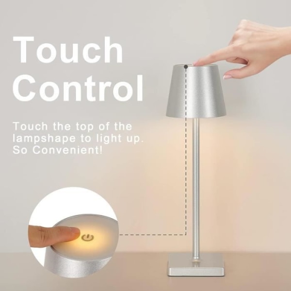 Trådlös bordslampa Uppladdningsbar, dimbar, IP54 vattentät LED-lampa för inomhus och utomhus - Silver