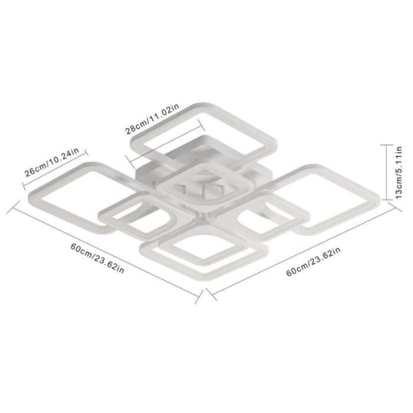 DELAVEEK LED-takljus 75W Dimbar med fjärrkontroll Square 8 Heads för Vardagsrum Sovrum Matsal Kontor Kök