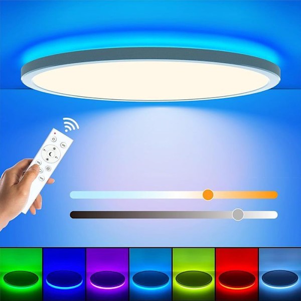LED-taklampa, RGB-dimbar rund taklampa för badrum eller sovrum, 24W IP44, Ø.28 cm [Energiklass E]