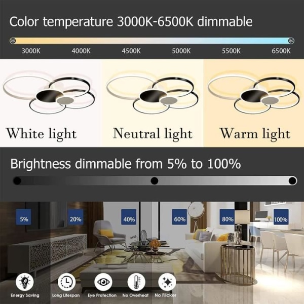 DELAVEEK LED-taklampa 75 W Dimbar med fjärrkontroll Takbelysning 3000 - 6500K Modern för vardagsrum, sovrum, kök