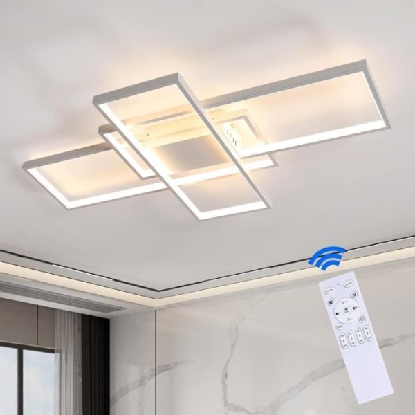 Dimbar LED-taklampa med fjärrkontroll 3000 - 6000K Modern ljuskrona ljusarmatur för vardagsrummet Sovrum- Vit，Storlek: L105*B60*H9 cm