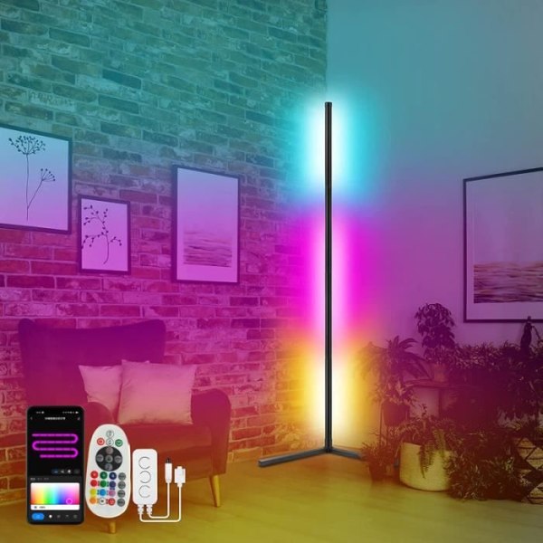 LED-golvlampa, dimbar RGB-golvlampa med fjärrkontroll och APP-röstkontroll för vardagsrum, fest, H.150 cm