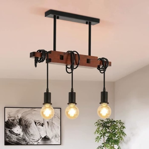 DELAVEEK taklampa, vintage industriell träljuskrona ljus E27 x3 för kök Matsal Cafe Bar