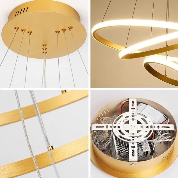 LED ljuskrona - Elegant retrostil - Vardagsrum - Dimbar - guld - 3 Ringar - Ø 20+40+60cm