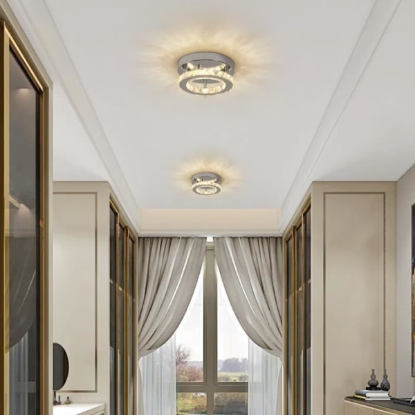 DELAVEEK Enkel rund kristall LED-taklampa 12W för sovrum Vardagsrum Kök Hall Varmvitt ljus
