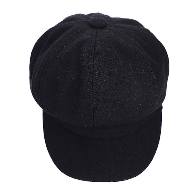 Baker Boy Hatt för Kvinnor Flicka Basker Franska Mössor Kepsar 8-Panel Varm Ull Newsboy Keps Svart GS