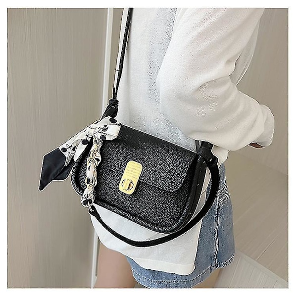 Bow Crossbody Väska Dam Pu Läder Tote Mode Axelväska För Damer Black