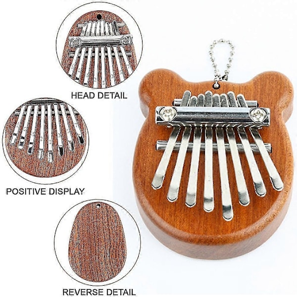 1 st 8-tangenters mini utsökt fingerpiano marimba musikalisk bra tillbehör hänge gåva Solid Wood Bear