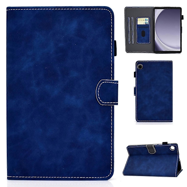 PU Läderfodral för Samsung Galaxy Tab A9, Kortplatsställ Tabletskydd med Pennhållare GS Blue