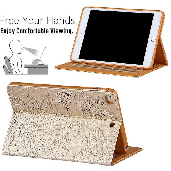Mönsterpräglad Fullständigt Skydd Läder Tablet Skyddsskal för iPad Mini 1/2/3/4/(2019) 7.9 tum - Svart GS Gold