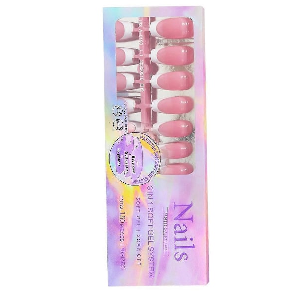 Mjuka Gel Nagelspetsar, Fransk Manikyr Press-On Naglar 14 Storlekar 3 i 1 X Coat Spetsar med Förapplicerad Spetsprimer & Baslack 2