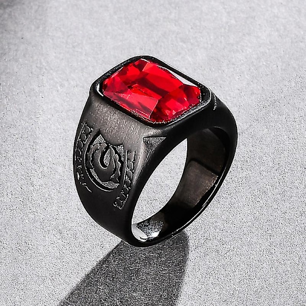 Retro Bohemisk Röd Kristall Inlagd Ring Herrring Mode Svart Metall Kristall Ring Tillbehör Fest Smycken Red 11