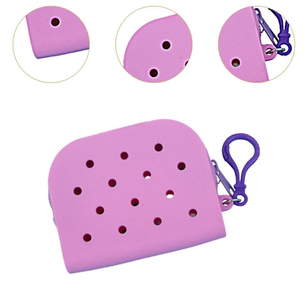 Silikonplånbok Portabel Organizer Utomhus Resa Sommar med Krok Hål Väska Rosa GS Purple 10cmx8cm