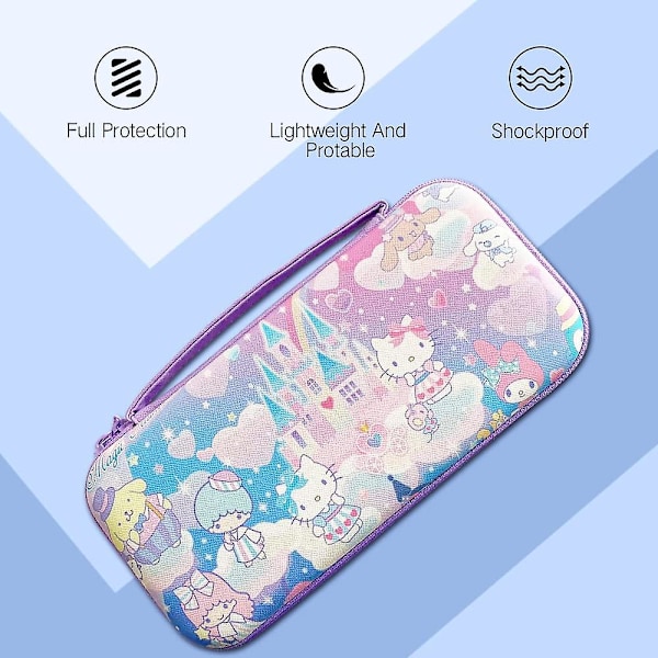 Söt Switch-väska för Nintendo Switch OLED, Kawaii Hårt Skal Bärbart Resefodral med 12 Spelkortsfack (Rosa Drömfest) GS