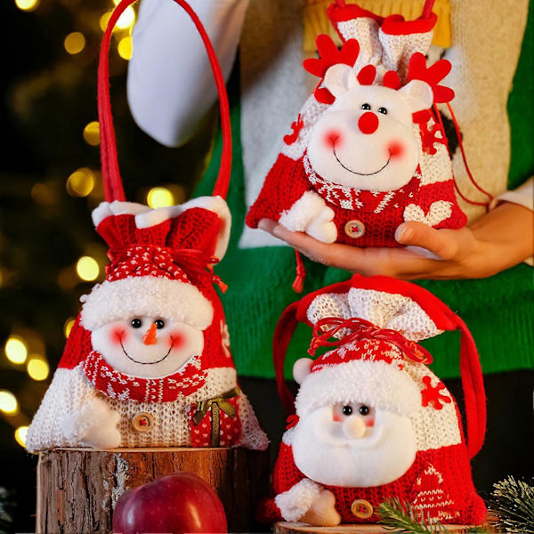 Julgodispåse Snögubbe Jultomte Ren Dockpåse Dragsko Jul Godis Hållare Presentpåsar för Julafton Snowman