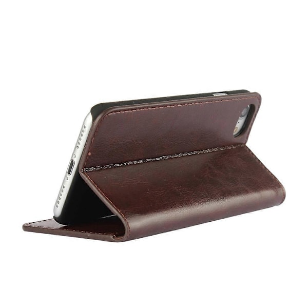 For iPhone SE (2020)/SE (2022)/8/7 4.7\" Oljad Kant Crazy Horse Äkta Läder Fäst Hård PC Inre Fodral Plånbok Stativ Flip Telefonfodral - Svart Coffee