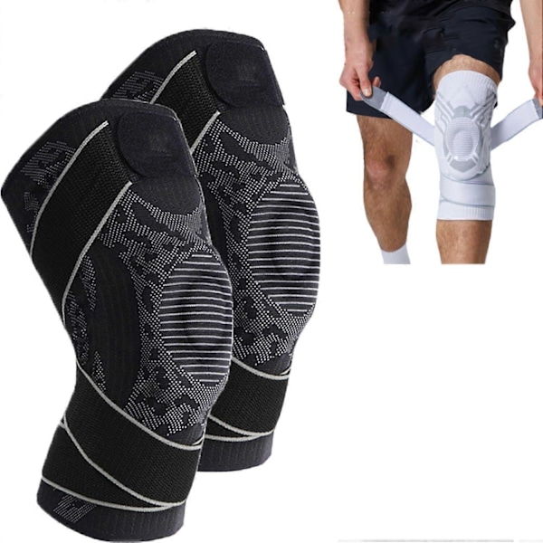 2x Knäskydd Kompressionsstöd För Sport Ledvärk Artrit Lindring Black M