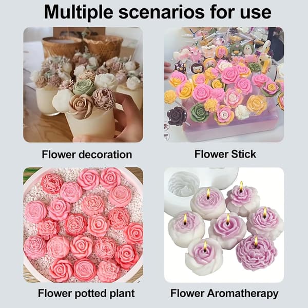 Silikonform Blomst Lys Rose Nellik Peon Mini 3D Blomst Såpe Sjokolade Aromaterapi DIY Dekor