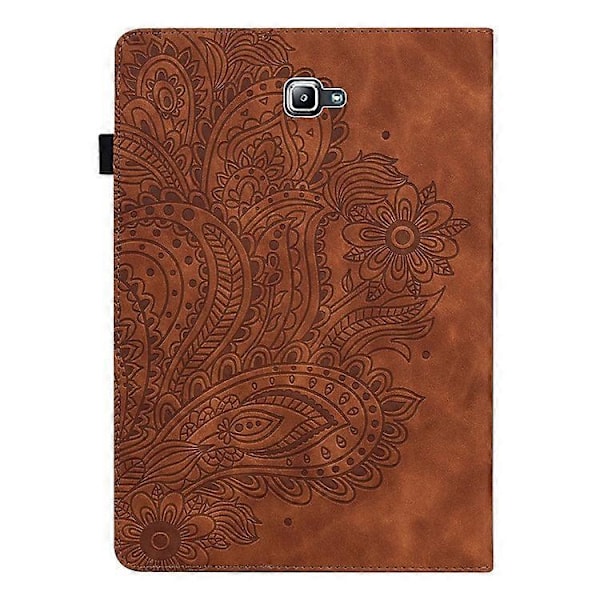 Präglat Påfågelblommemönster Läder Tablet Skyddsskal med Rem Kompatibel För Samsung Galaxy Tab A 10.1 (2016) SM-T58 GS Brown