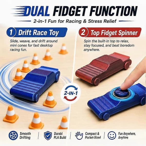 Lomme Drift Bil Legetøj - Skrivebords Stressaflastning Dynamisk Drifting Dobbelt Fidget blue