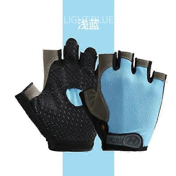 Halvfingerhandskar Gym Fitness Anti-Slip Dam Herr Gel Pad Handskar Gym Cykling Fingerlösa Handskar Cykeltillbehör Baby Blue S