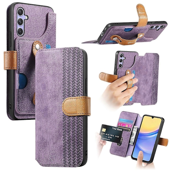 Retro Läder Plånboksfodral för Samsung Galaxy A36 5G med Armband och Ställ [D] Multicolor GS Multicolor Purple
