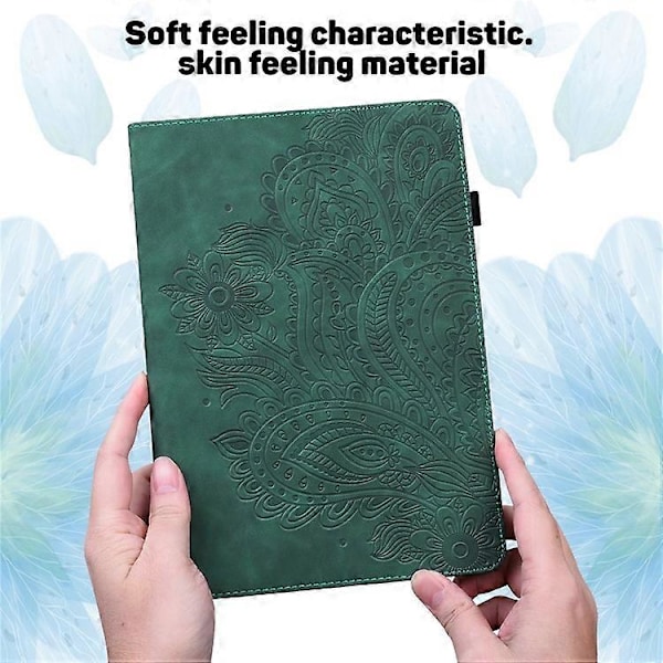 Präglat Påfågelblommemönster Läder Tablet Skyddsskal med Rem Kompatibel För Samsung Galaxy Tab A 10.1 (2016) SM-T58 GS Green