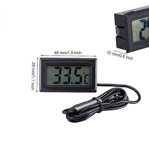 Mini LCD Digital Termometer med vattentät sond för utomhusbruk, praktisk temperatursensor för kylskåp, frys, akvarium Black