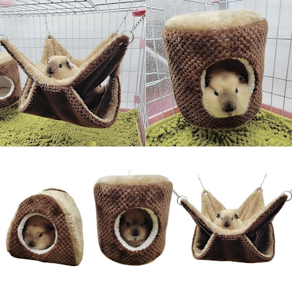 Liten Husdjur 2-Vånings Hängmatta Varm Plysch Säng Bur Gömställe Leksak för Hamstrar Chinchillor Ekorrar Sov Bekvämt Lätt att Rengöra S GS hammock L