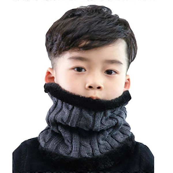 Barn Pojkar Flickor Fleecefodrad Mössa Cirkelscarf Set Stickad Mössa Grey