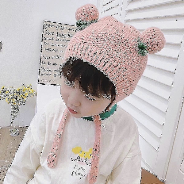 Mössa för barn, mjuk och varm kabelstickad beanie, höst- och vintermössor för små flickor, rosa