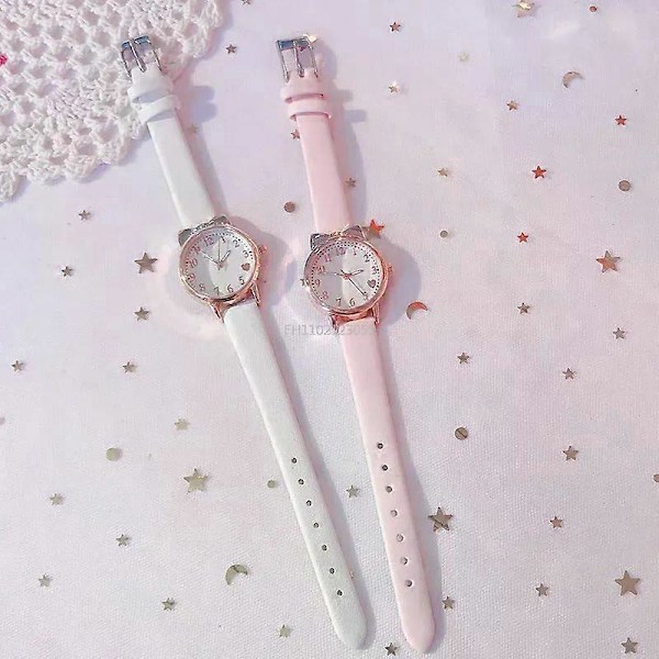 Ny digital klocka set läderarmband kvartsklocka barn flicka klocka barn present klocka GS Brown with Bracelet