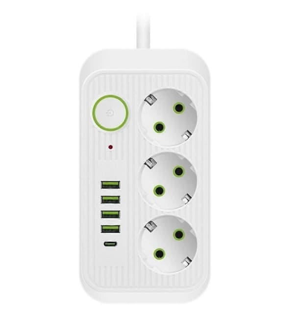 EU strømskinne med USB-C hurtigladeport Hvit 2m