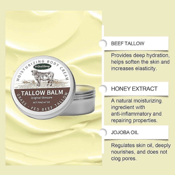 Talg från nötkreatur, Nöttalg för hud, Gräsbetesnöttalg, Ekologisk nöttalgbalm Ansiktskräm för allsidig balm, Djup näring, Långvarig 2pcs