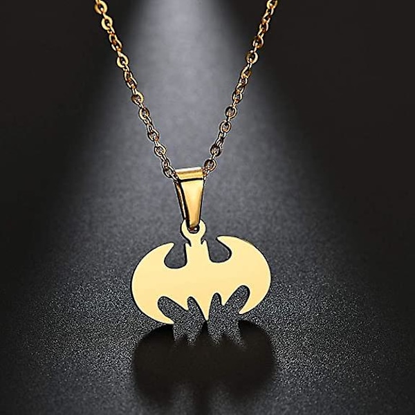 Fladdermushänge Halsband Kirurgiskt Rostfritt Stål Allergivänligt Superhjältehalsband för Barn och Batman-älskare GS Silver*gold