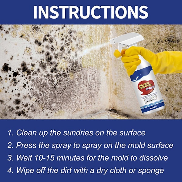Spray mot mögel, Mögelspray, Hushållsspray mot mögel för väggar, kakel, golv, diskhoar, badkar och toaletter GS 2 Pcs
